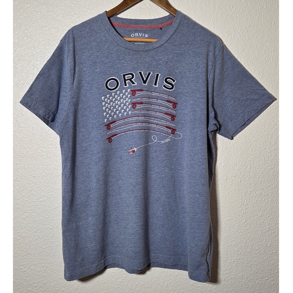 Orvis Graphic Tee Blue Large Fishing American‎ Flag USA Outdoor Fishermen